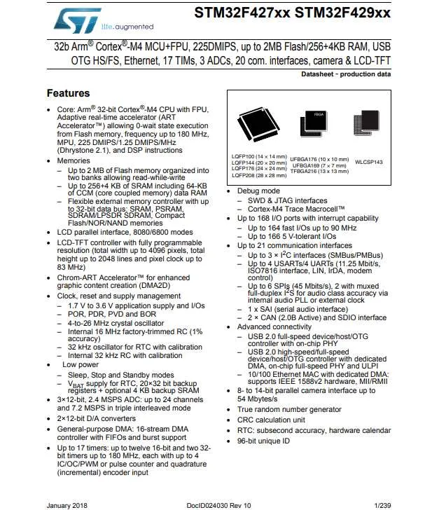 a picture of the stm32f429igt6 datasheet