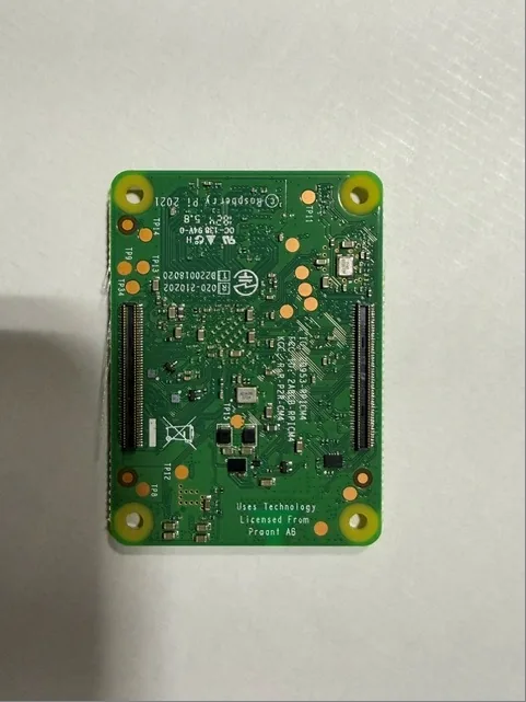 Underside of a Raspberry Pi CM4101008 Compute Module 4 showing the two 100-pin board-to-board connectors